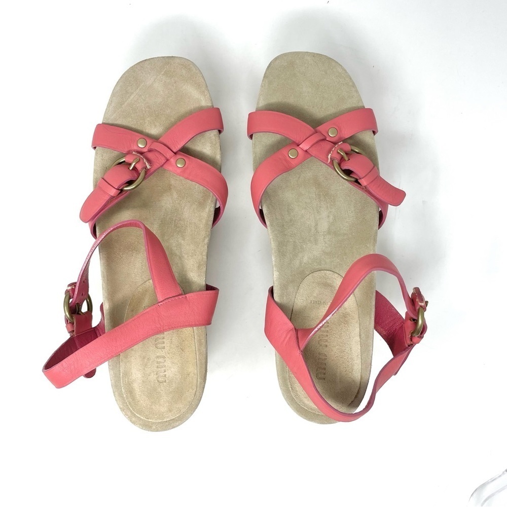 New Miu Miu Pink Leather Flatform Sandals Size 40 - Picture 7 of 14